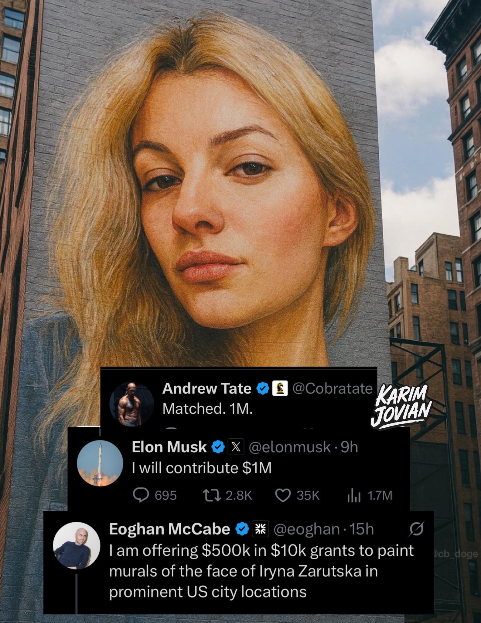 Elon Musk and Andrew Tate Each Pledge $1 Million to Iryna Zarutska’s Fund, Aiming to Put Her Murals Across America