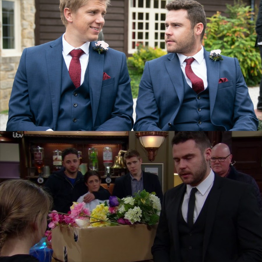 Emmerdale Shock: Aaron lays flowers for Grace and turns away, unaware of a silent figure watching—it’s either Kev trying to explain his link to Robert, or John using Kev’s name to lure prey from safety. –