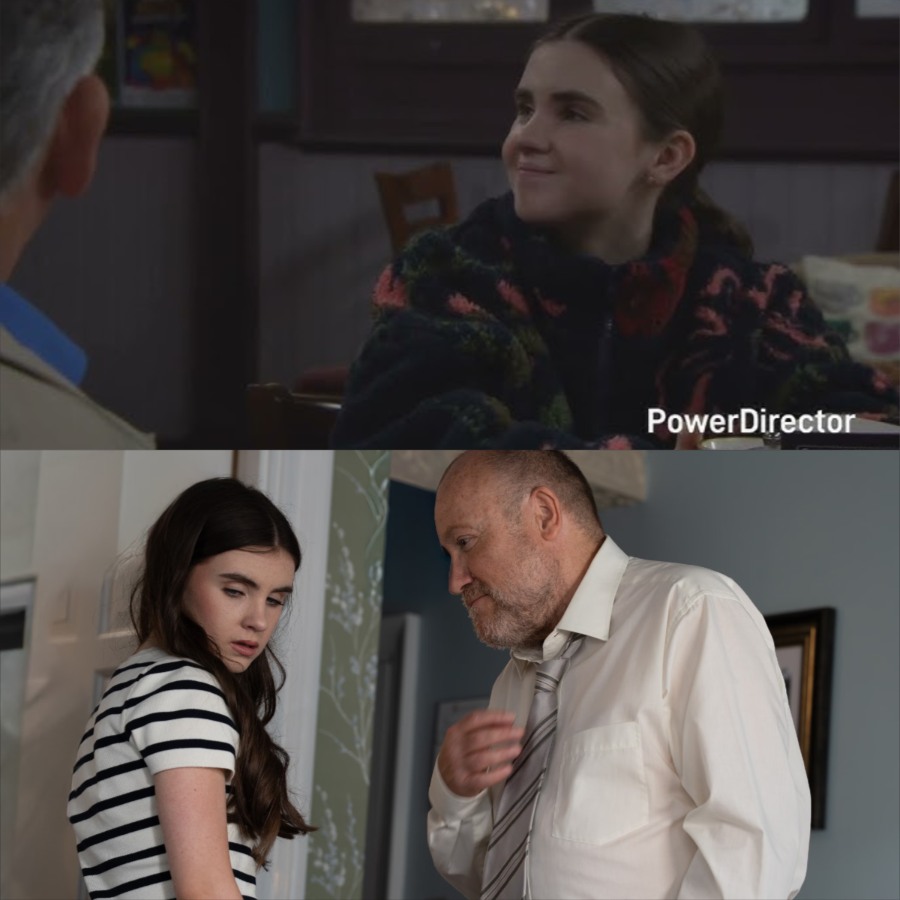 April tells Bob, “I know who caused Lewis’s death,” before fainting at the B&B’s entrance.